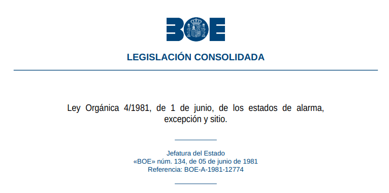 Test de la Ley Orgánica 4/1981, de 1 de junio, de los estados de alarma, excepción y sitio